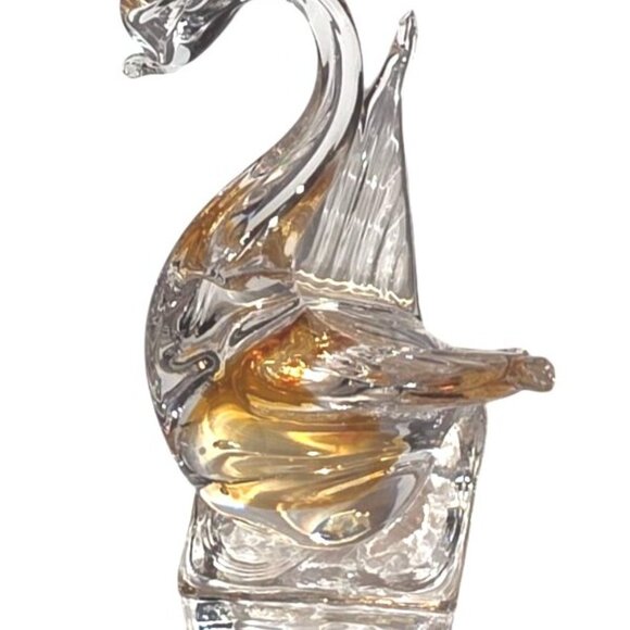 Vintage Sculpture Murano Swan GlassAmber Highlights Art Glass Handmade Italy 5” - Picture 6 of 8